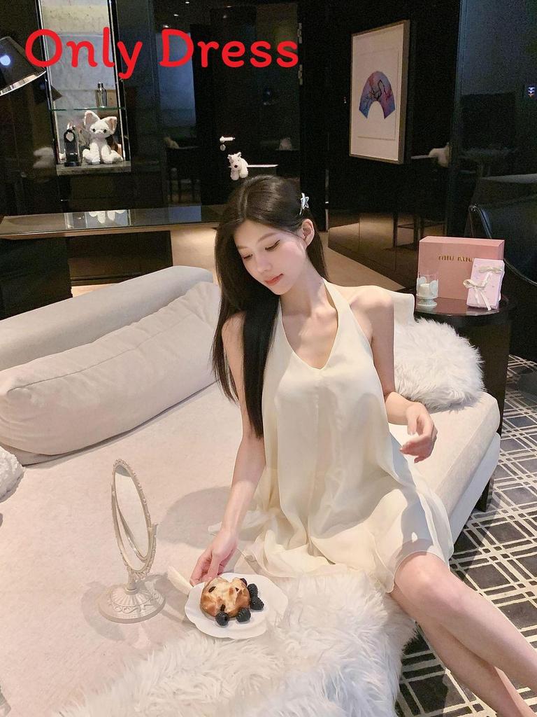 Pure Desire Backless Sleep Dress Women Summer Thin Satin Nightwear With Vneck For Home