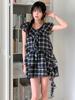 Cool Kitten Check Ribbon Lace Layered Mini Dress 2 Colors