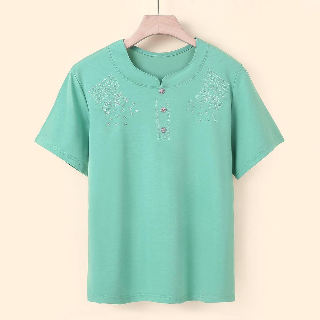 Mom's Plus Size Casual Summer Short-Sleeve T-Shirt - Loose, Stylish, Versatile Top for Middle-Aged and Elderly Women