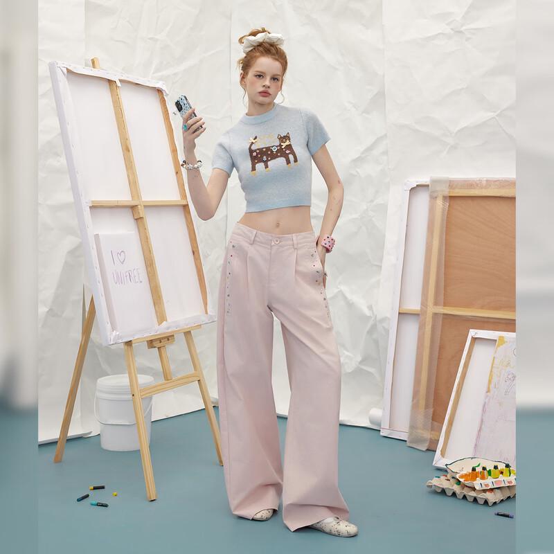 UNIFREE Women s Low-Rise Straight Wide-Leg Trousers L