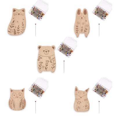 Needle Pin Cushion Magnetic Wood Pin Holder with 100 Quilting Pin for Needlework Sewing Pin Cushion with Positioning Pin