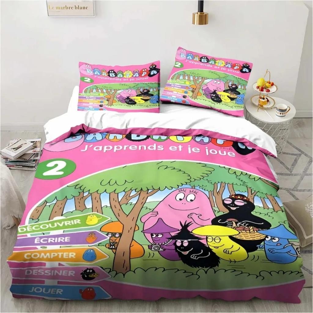 3D Cartoon Bedding Set B-Barbapapa Duvet Cover Set With Pillowcases Soft Skin-Friendly Single King Size For Kids Birthday Gift