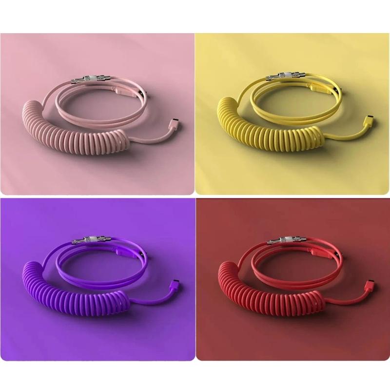 Coiled USB C Keyboards Cable Braided Detachable Aviation Type C Mechanical Keyboards Cable 1.6M