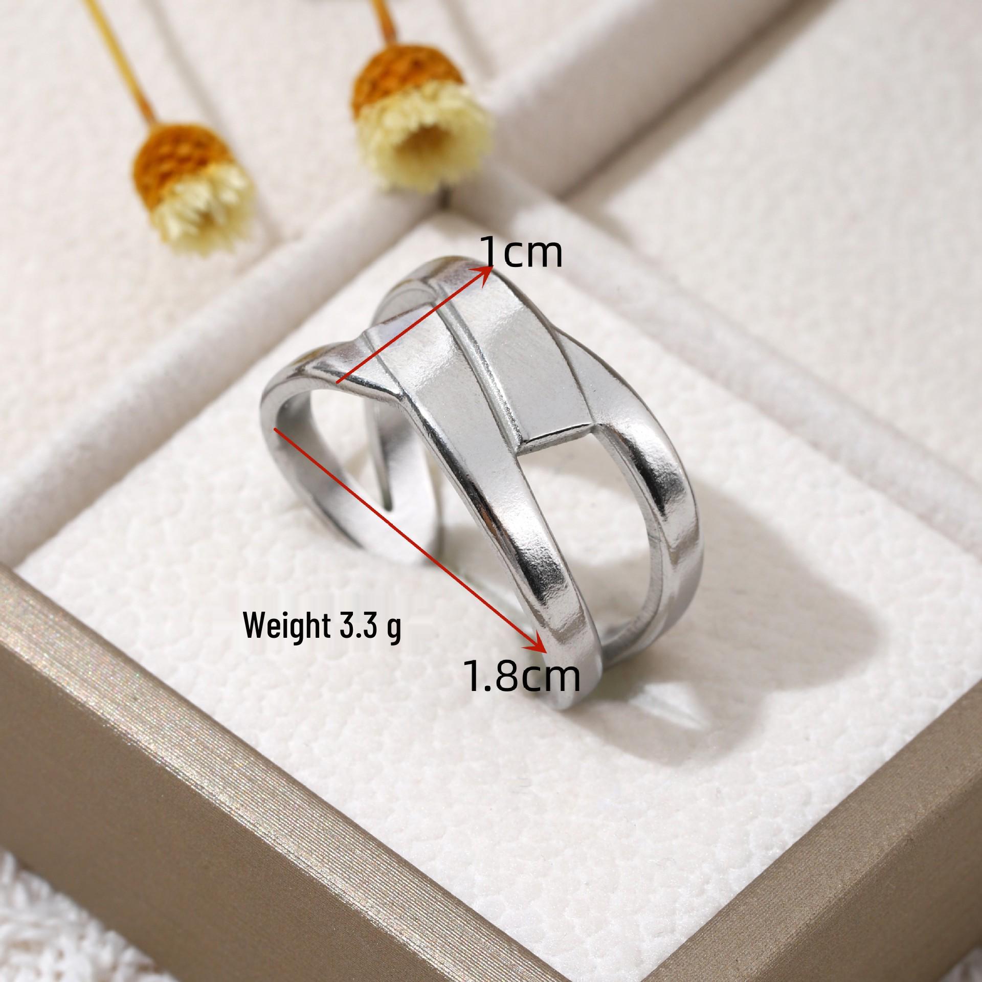 Geometric Weave Stainless Steel Open Ring for Women