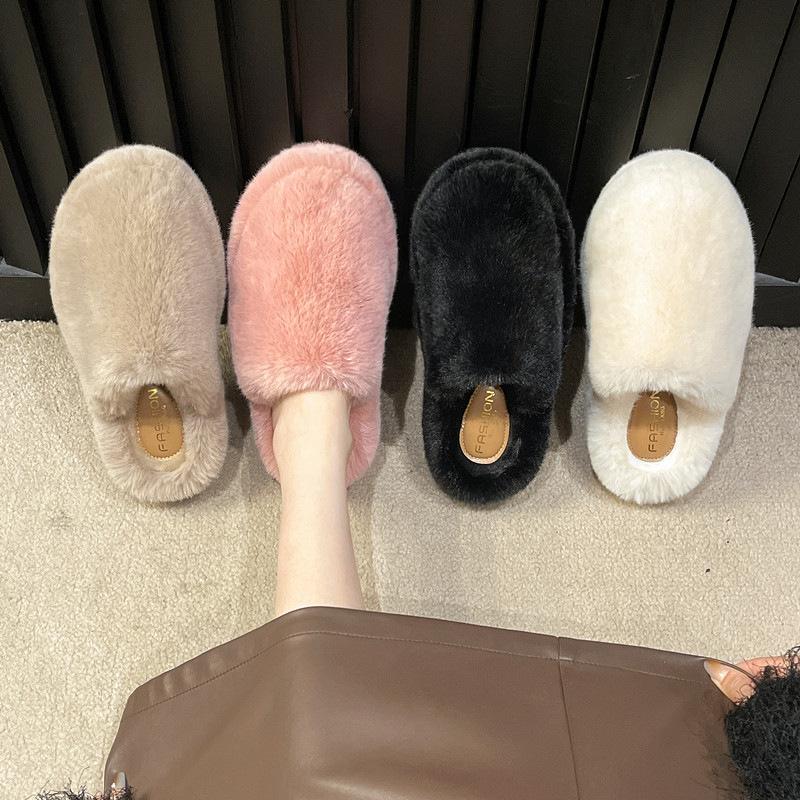 Large size new solid color bag head hair slippers women's autumn and winter warm new thick bottom home bag head fashion hair mop