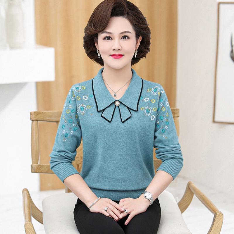 

Весенняя одежда для матери среднего возраста, маленький низ, топ, одежда для пожилой бабушки, женская одежда, весенне-осенняя одежда 4XL (recommended 140-82.5 kg) небесно-голубой