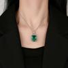 Vintage Paraiba Like Teal Green Stone Pendant Necklace Emerald Cut Rectangle Cubic Zirconia Statement Jewelry with Cross Accent