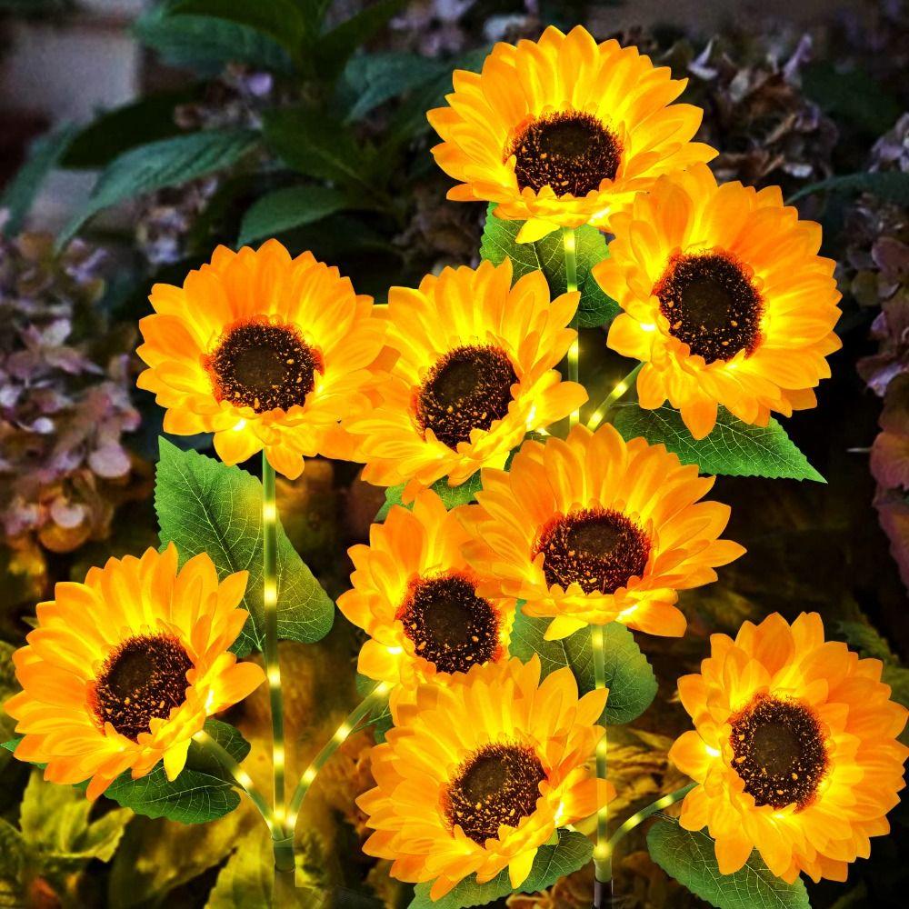 Yellow Flower Solar Sunflower Lawn Lamp 3/6 Heads Ground Mounted Light  Yard Decoration