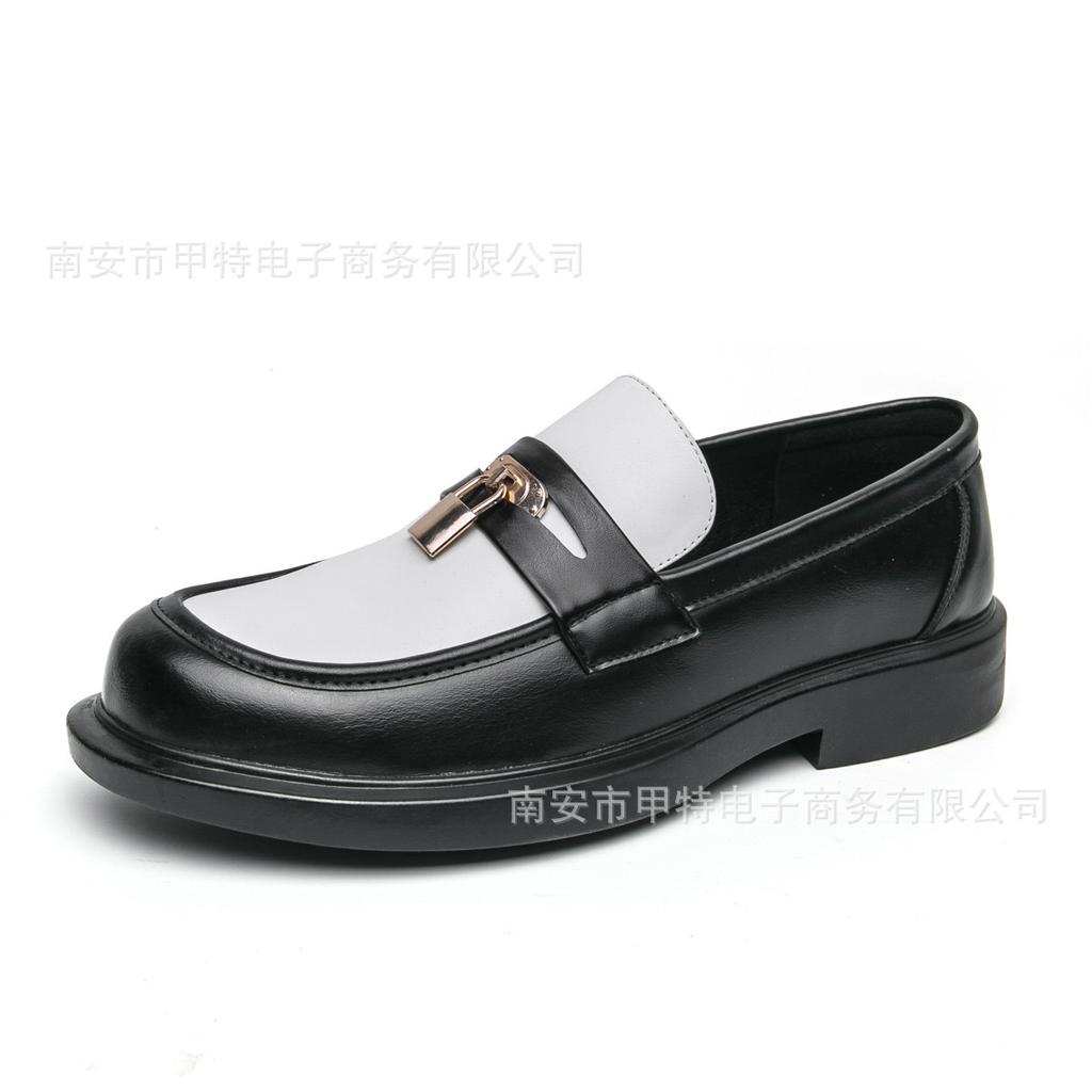 Spring new personalized lock casual leather shoes 2025 large size 46 business pointed shoes overalls men's shoes