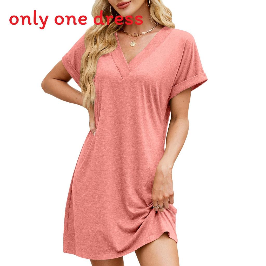Knit Fabric Casual Dress With Vneck And Loose Fit For Spring 2025 Women
