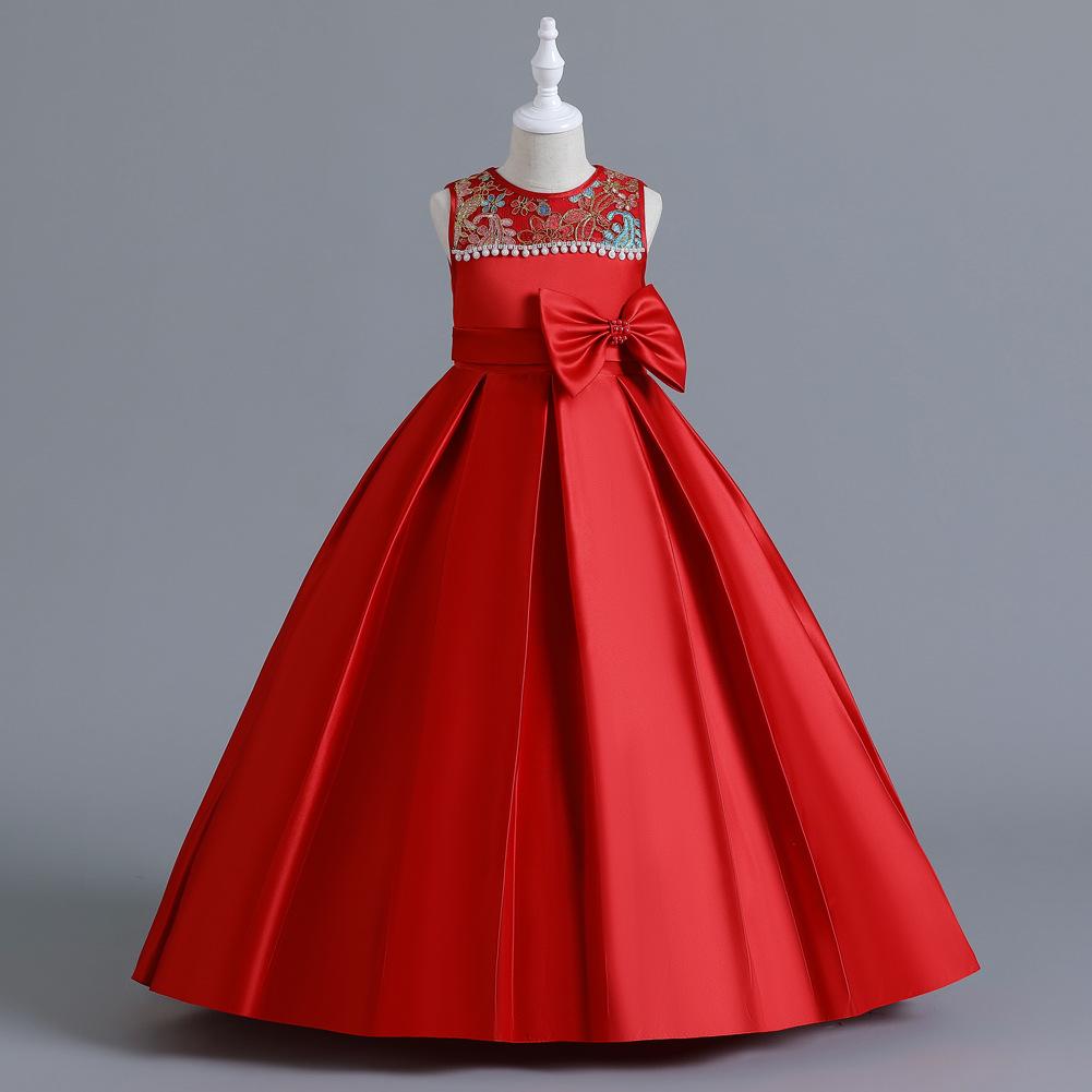 

Длинные платья для детей среднего и большого возраста Платья для маленьких девочек Платье без рукавов из кованой ткани Платье принцессы Пианино Подиумные вечерние платья 150cm красный