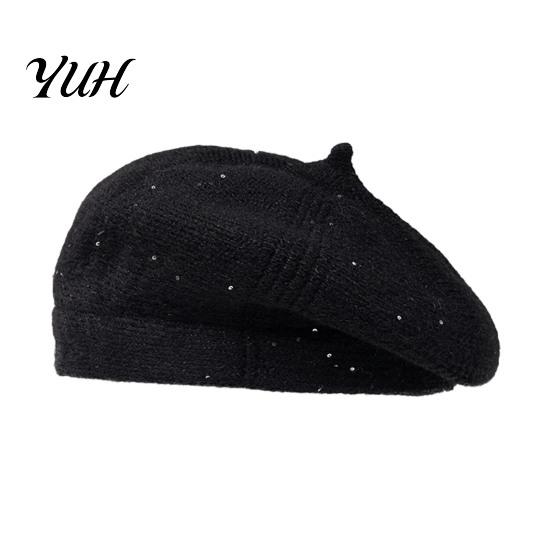 Outdoor Shopping Headgear Knitted Beret Hat for Women, Winter Warm Painter Cap, Fleece Lined, Cozy Solid Color Artist Cold Weather Weekend Leisure