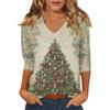 Women's Casual Fashionable Sexy Comfortable V-Neck Christmas Three-Quarter Sleeve Top