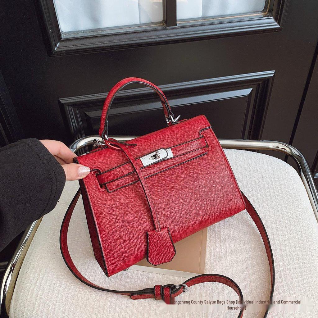 Women's Versatile Lychee Pattern Kelly Bag - Fashionable Large-Capacity Shoulder and Crossbody Handbag