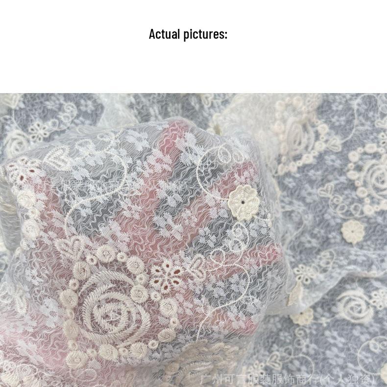 Apricot 3D Embroidered Stretch Lace Fabric for Wedding Dresses, Evening Gowns, Tablecloths