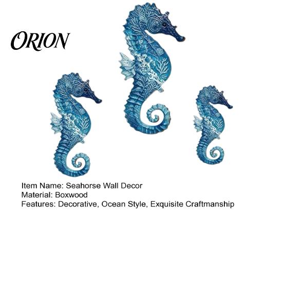 Gift for Ocean Lovers 3Pcs Wooden Seahorse Wall Decor, Coastal Home Sculpture, 2D Flat Bedroom Living Room Art Mediterranean Style Hanging Bathroom