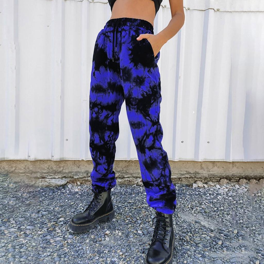Fashion Women's Casual High Elasticity Tie-Dyed Elastic Band Pants With Pockets