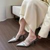 2025 spring/summer new women shoes French pointy  outdoor half slippers beach  gold stilettos toe cover sandals