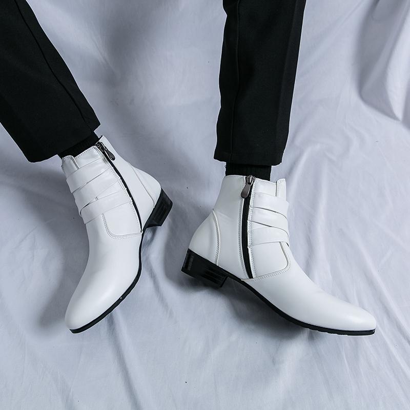 Cheap Men s High Heels Boot Pointed Toe Wingtips Western Boots Black White Casual Retro Dress Zipper Leather Tuxedo Wedding Blazers Shoes for Men Plus Size Joom