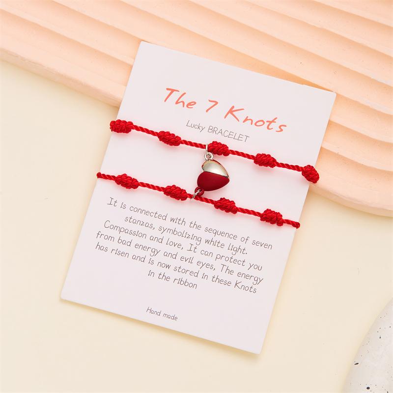 Lucky Handmade 7 Knots Red String Couple Bracelet for Women Men Turkish Evil Eye Sea Shell Heart Pendant Wristband Jewelry Gifts