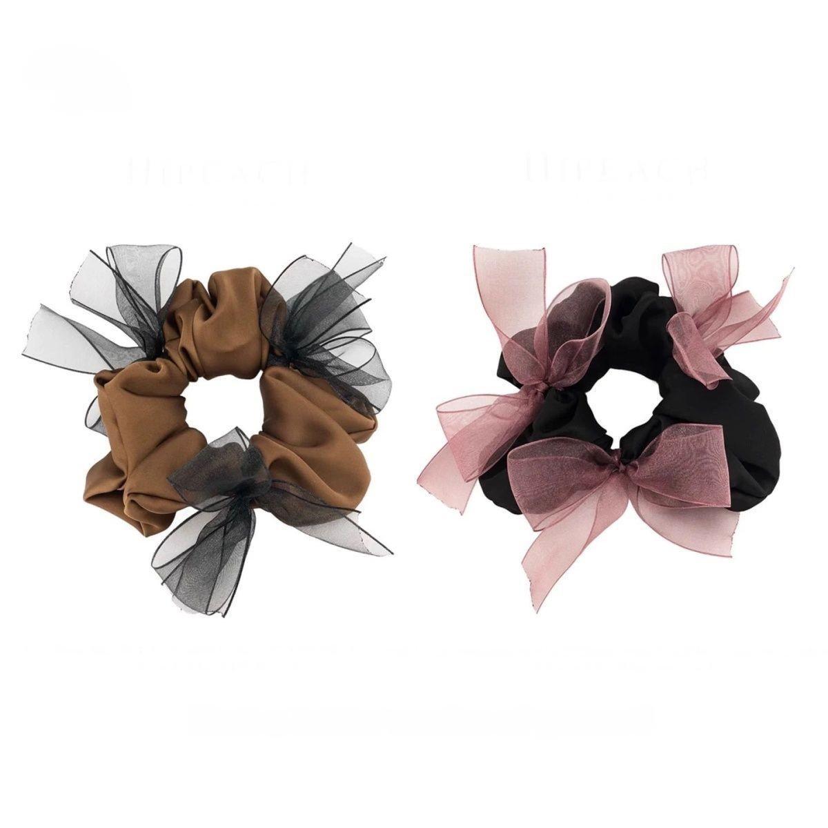 Organza Bow Intestine Hair Tie - Niche Design, Sweet & Gentle Flower Style Black Bow Hair Tie