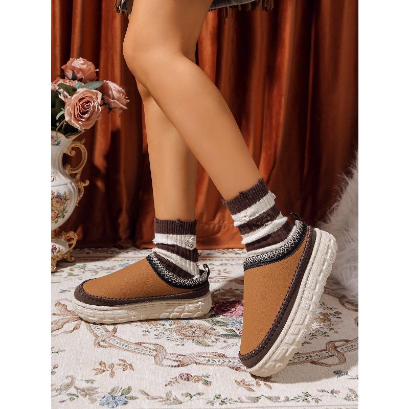 2025 Winter Platform Cotton Slippers Women's Plus Size Muffins Fleece Warm Lace Lazy Toe Slippers