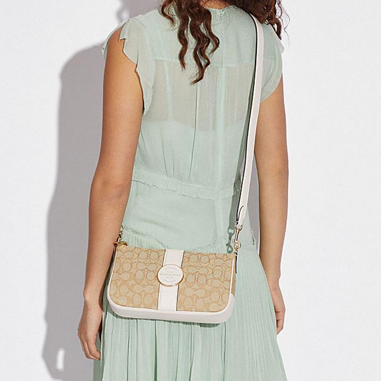 New COACH Lonnie Fabric With Leather Shoulder Bag Handbag Crossbody Bag Shoulder Bag Women's Light Khaki C8306-IMDQC