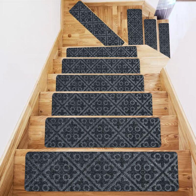 1PC 76x20.3cm Home Soft Self-adhesive Stair Stepping Mat Stair Carpet Protector Rug Non-slip Variety Pattern Water Absorption