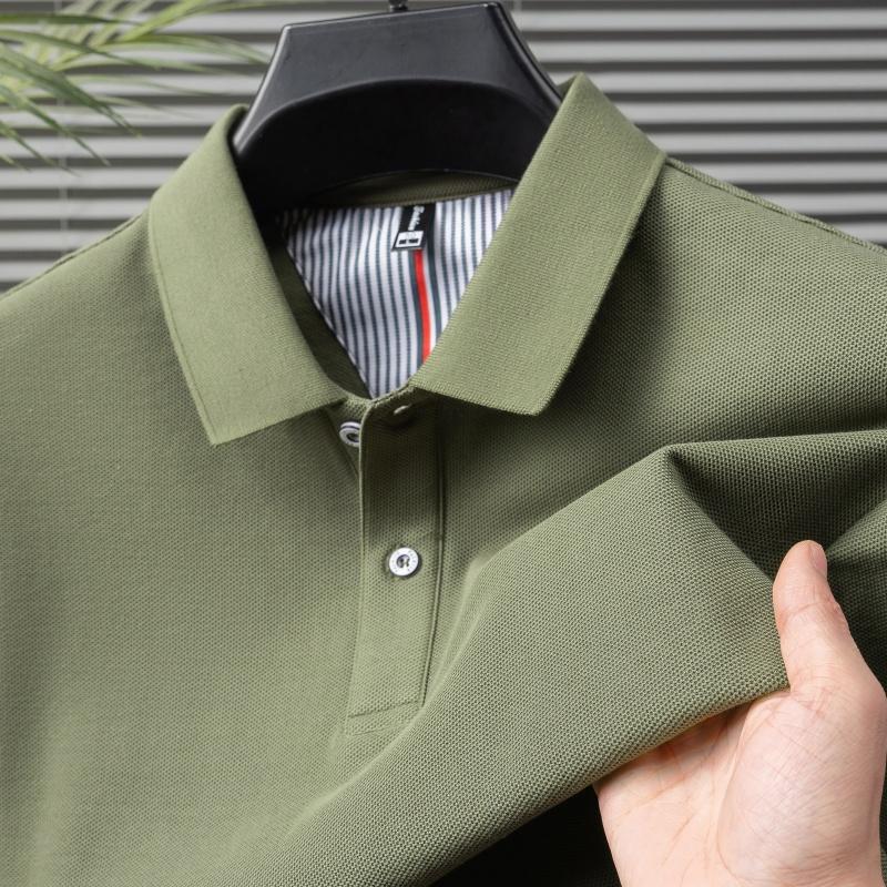 2025 Summer Men's New Solid Color Pure Cotton Loose Business Casual Polo Shirt