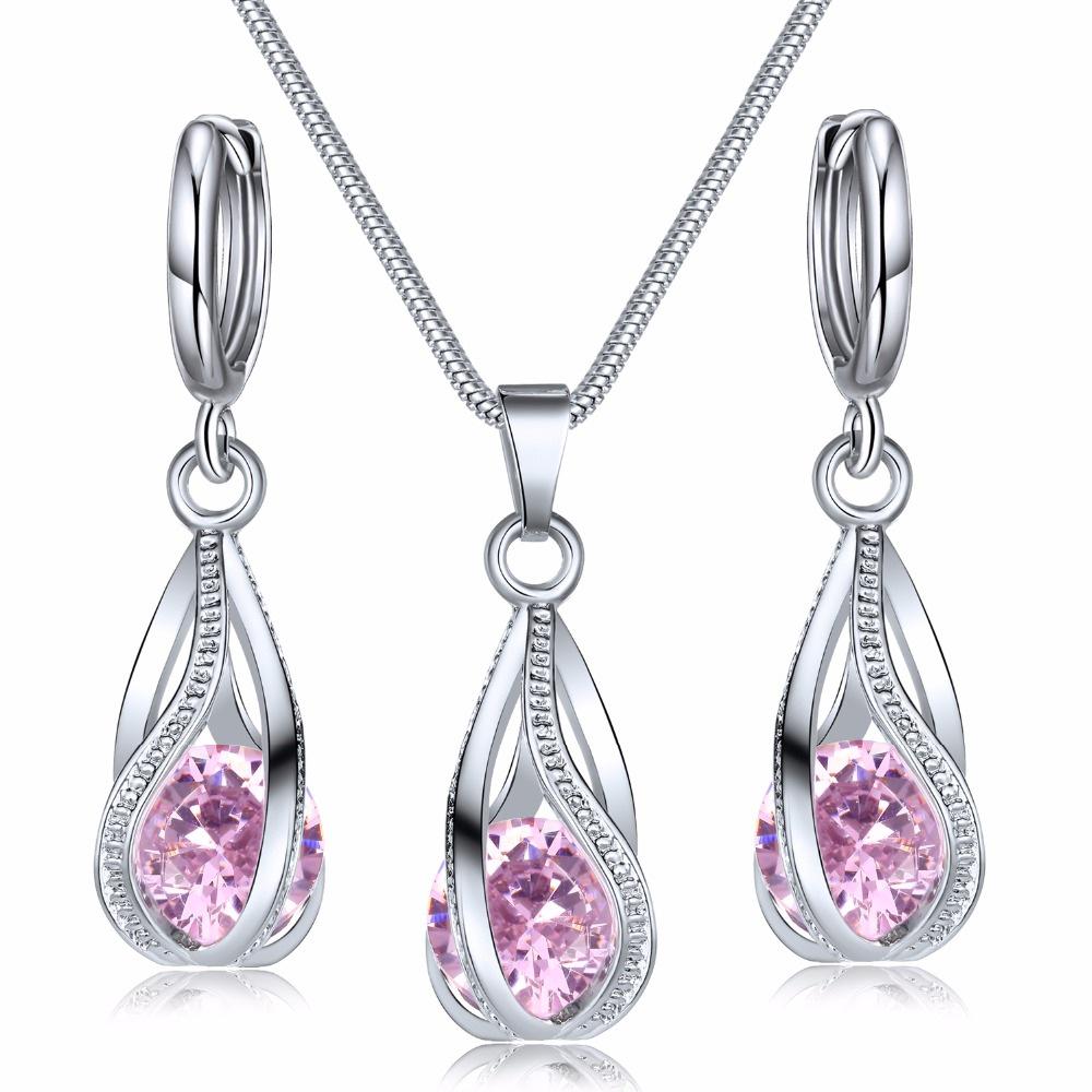 Zircon Crystal Pendant Earrings Two-Piece Set: Alloy Rhinestone Jewelry for Women