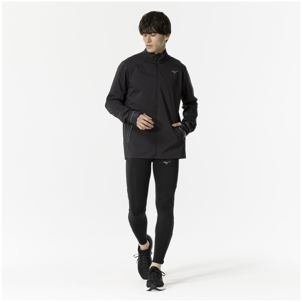 Mizuno Running Wear Thermal Charge Water Reflective Black Jacket, Repellent, Rest, Recovery, Print, J2MEB502, Men's,