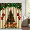 4-teiliges Weihnachtsbaum-Duschvorhang-Set, wasserdichtes Vorhang-Set mit 12 Haken, Badezimmerteppich, Toiletten-U-förmige Matte, Toilettendeckel-Abdeckungspolster