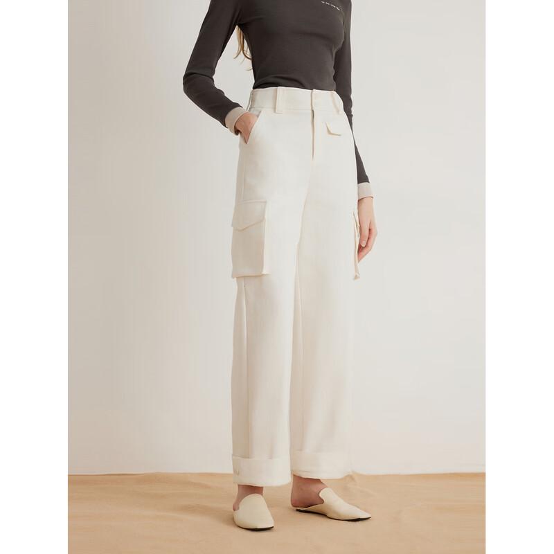 ELLE Women s White Workwear Style Straight Leg Cotton Pants S