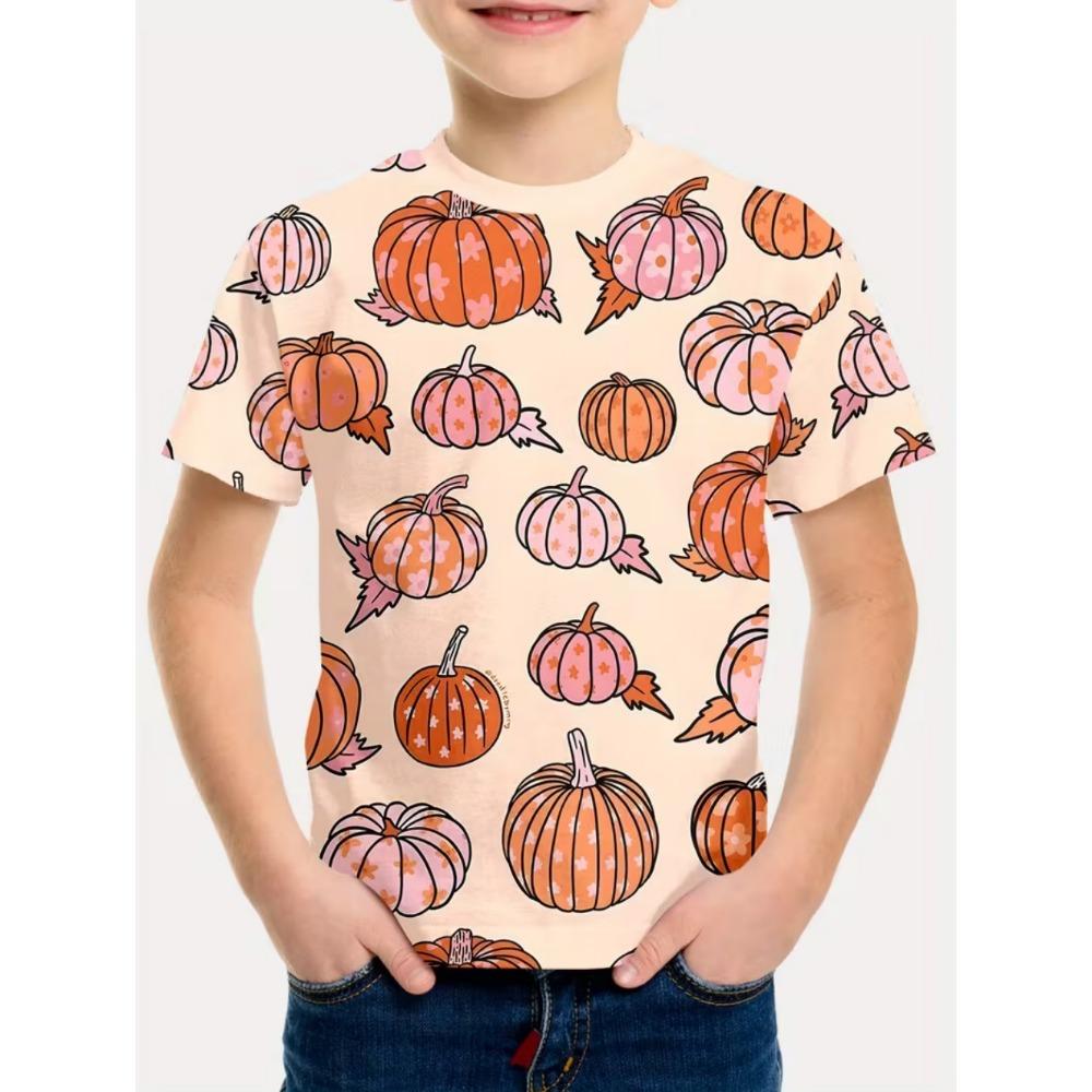 Halloween Boy's T-Shirt Pumpkin Pattern Summer Short Sleeve Loose Fashion 3D Print Children Top Holiday Gift Party T-Shirt