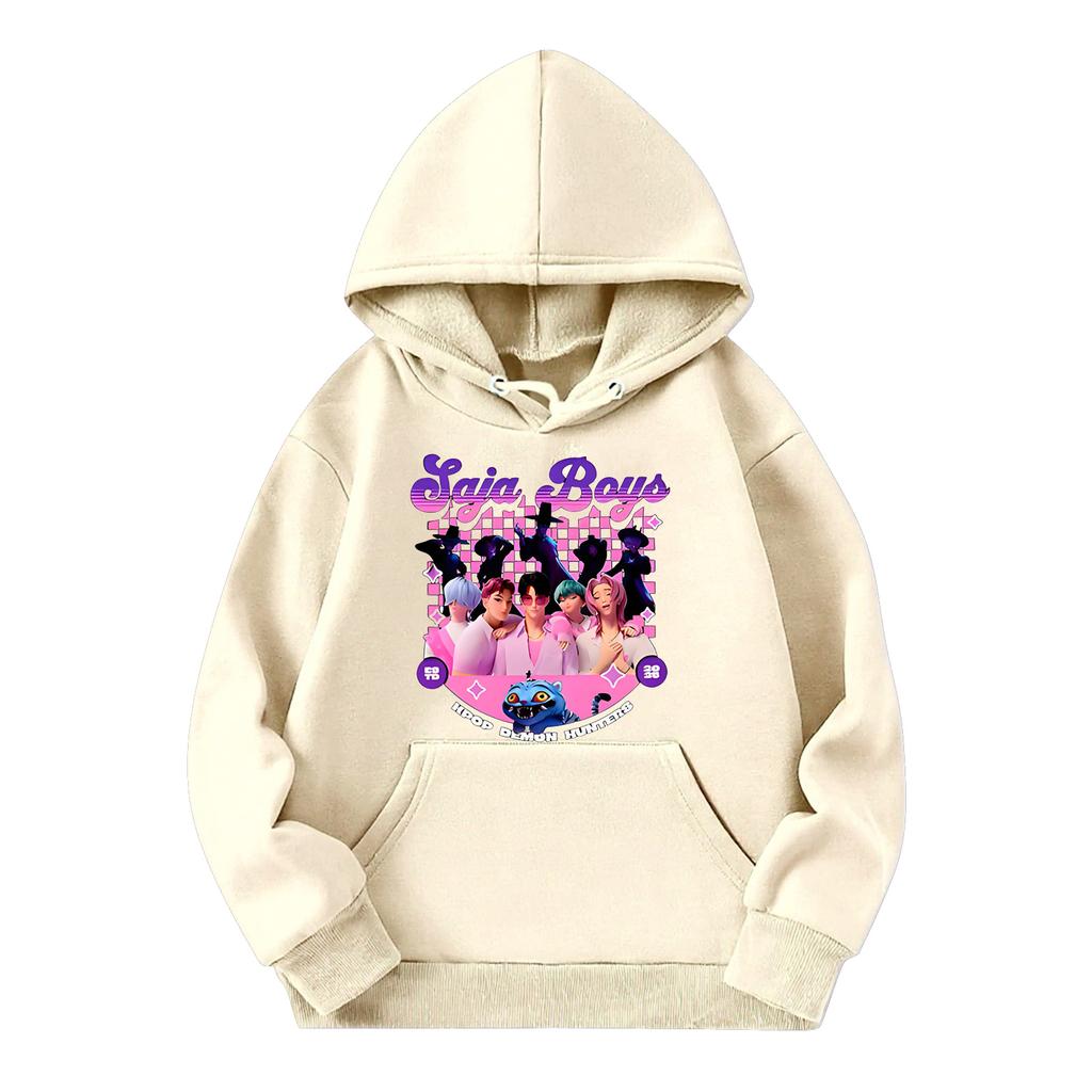 Children's Casual Round Neck Printed Pullover Long-sleeved Hooded Sweatshirt Top