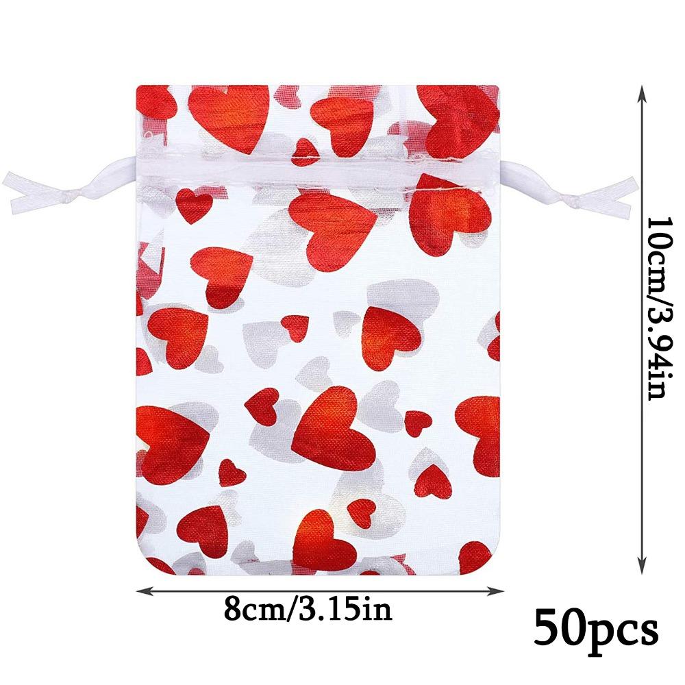 50pcs Valentine's Day Party Drawstring Bag Heart Gift Bags Jewelry Pouches Pouch Drawstring Bags for Jewelry Packaging Valentine's Day Gift Bag
