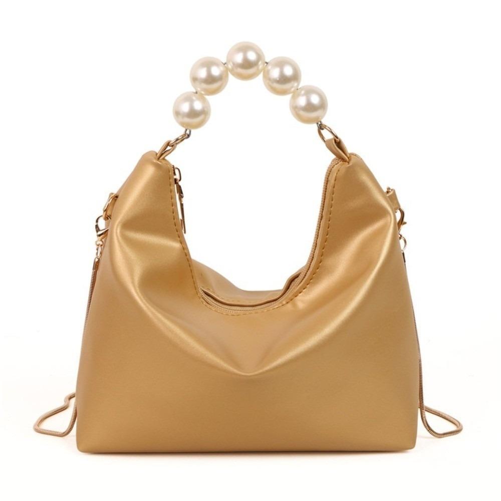 PU Leather Cloud Shoulder Bag Korean Style Women Crossbody Bag Casual Pearl Handle Handbag  Wallet