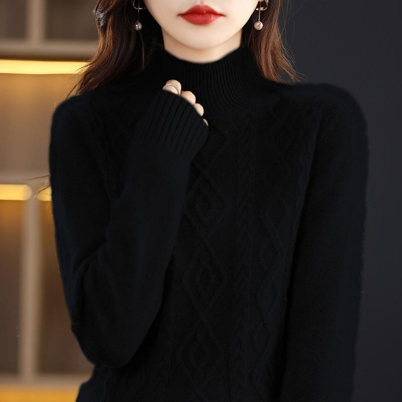 Autumn and winter new lazy wind knitted sweater women's semi-turtleneck sweater loose versatile soft waxy knitted bottoming shirt top