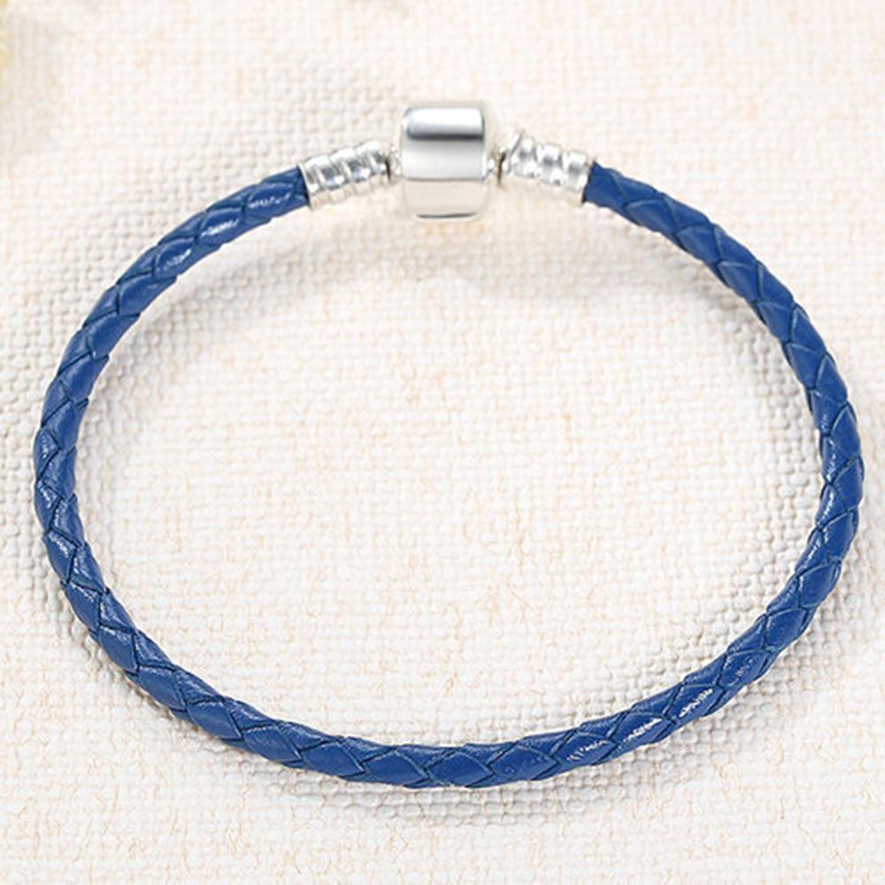 High Quality 100% S925 Sterling Silver Clasp Charm Bead Woven Leather Bracelet for Women & Children's Trendy Gift Jewelry