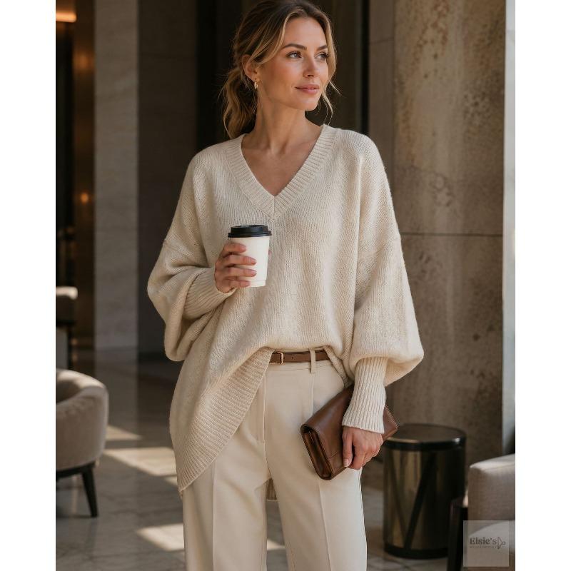 Autumn and winter crew neck pullover knitted sweater women's loose lazy style solid color women's sweater