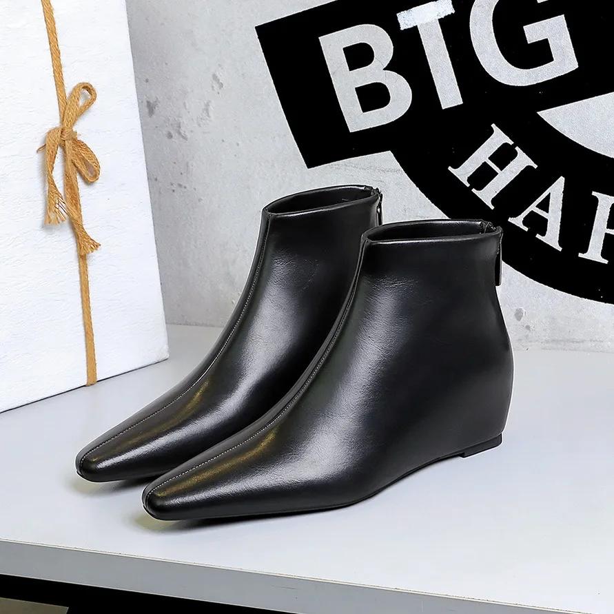 BIGTREE Autumn Winter Round Toe Ankle Boots Women Designer Zipper Wedges Heel Shoes Modern SHort Botas De Mujer