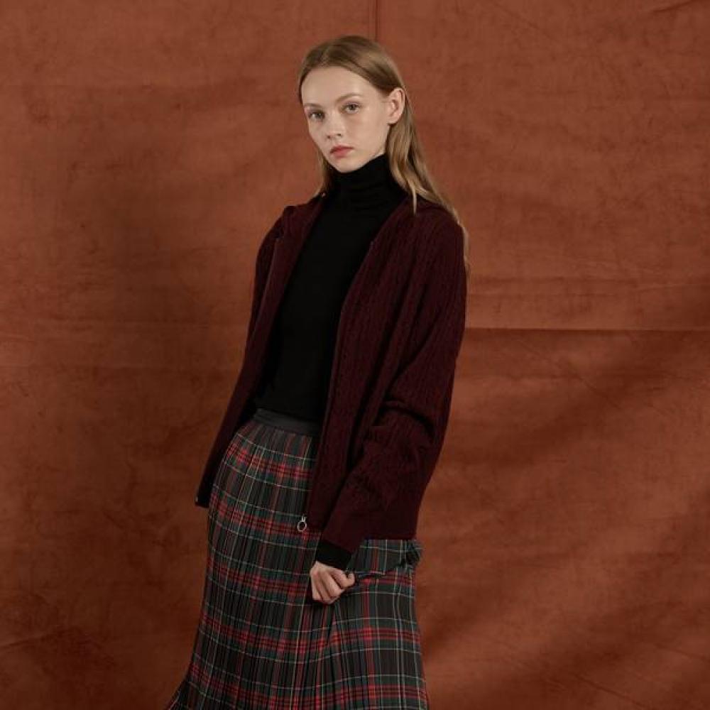 Bcbg Cable Wool Knit Hooded Zip Up B5w9k106 Burgundy (65)/55