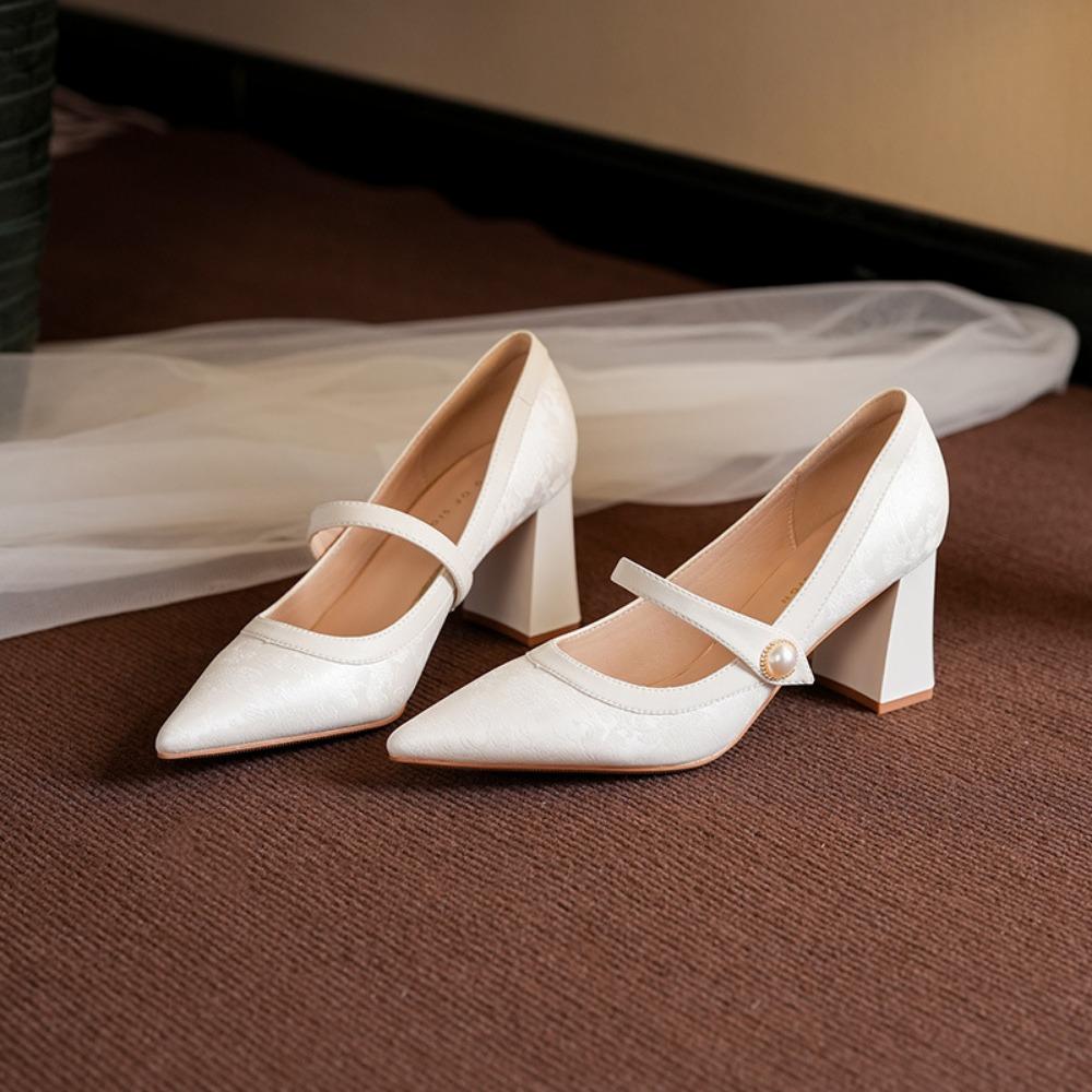 Fashion Leather Shoes for Women 2025 Spring and Autumn New Coarse Order Shoes Color Blocked Anti Slip High Heels Women's Pumps Women