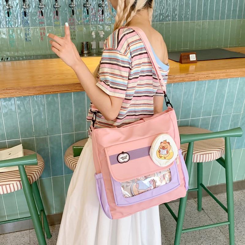 Contrasting color splicing primary and secondary school students cute class make-up storage bag Japanese new two-dimensional girl shoulder bag