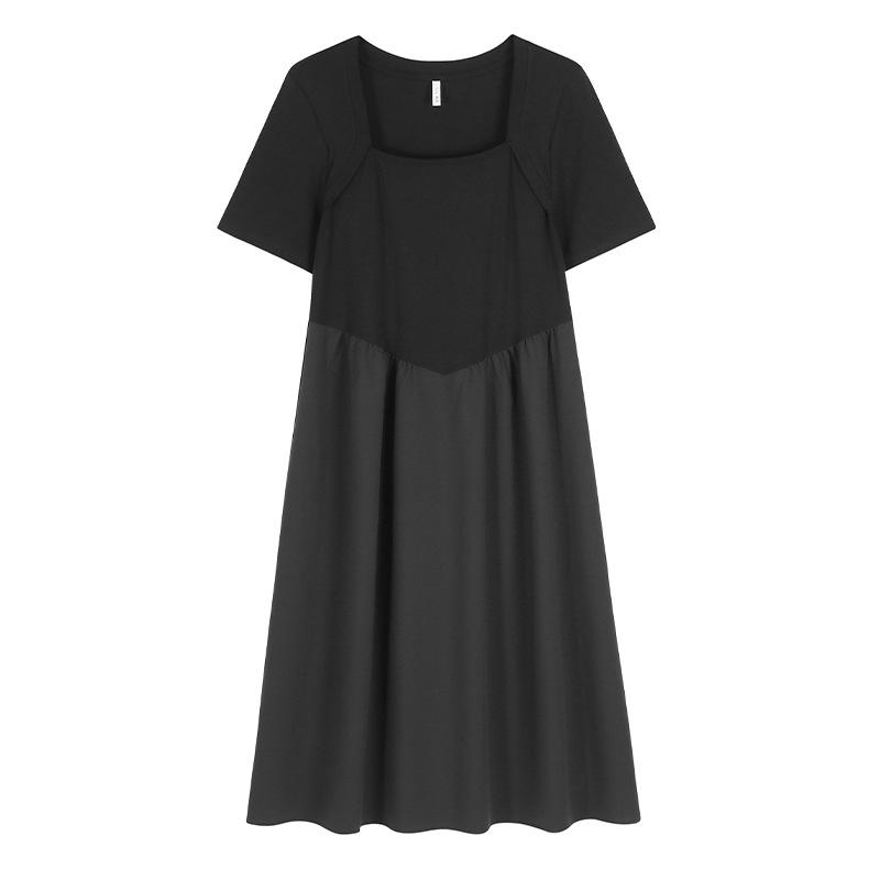 Chic Square Neck High Waist Plus Size Dress - 2025 Korean Summer Style, Tea Dress