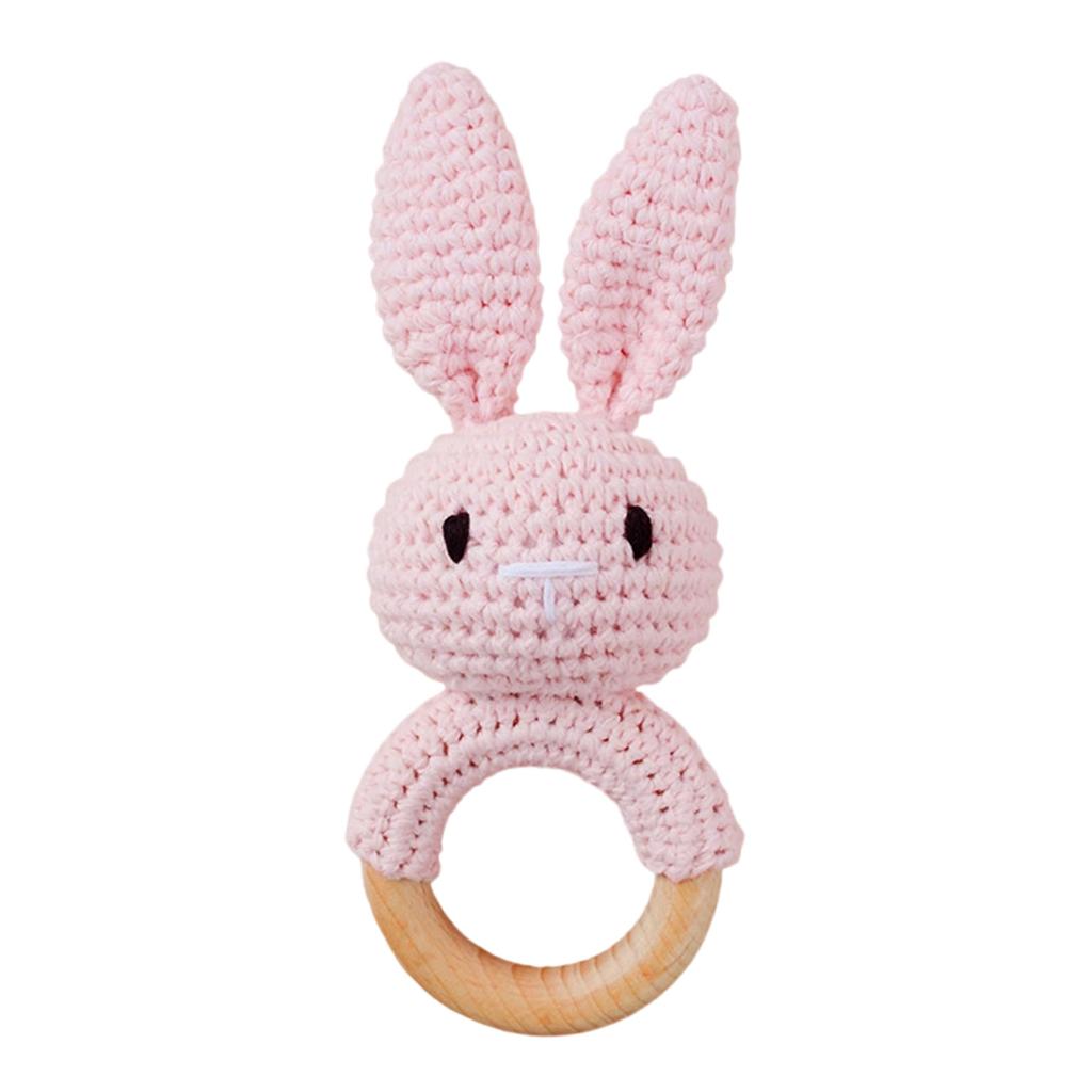 Shinse Rattle Stuffed Animal Crochet Toy Bell Holder Brain Development Animal Wooden Beechwood Prevents Licking Fingers Toddler Baby Newborn Gift Baby