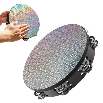 Drewniany 8 10 Calowy Tamburyn Dwurzędowy Jingles Płatek Śniegu Odblaskowy Wytrzymały Kościół Taniec Impreza KTV Instrument Perkusyjny