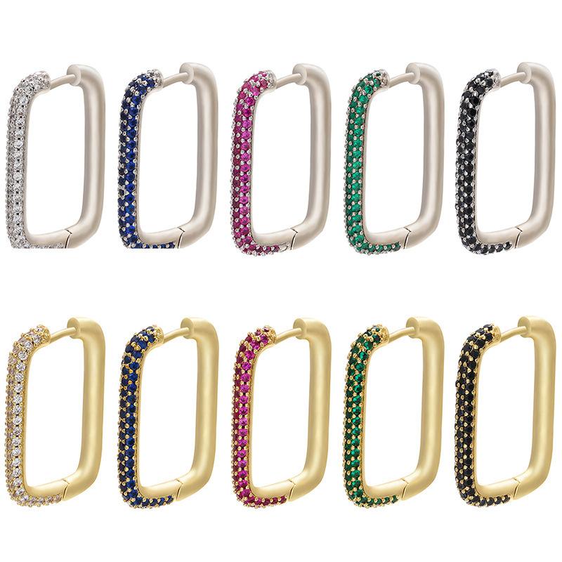 Медные серьги-клипсы прямоугольной формы с инкрустацией бриллиантами, женские серьги в стиле легкой роскоши, разных размеров, U-образной формы Ve144 Golden White Diamond