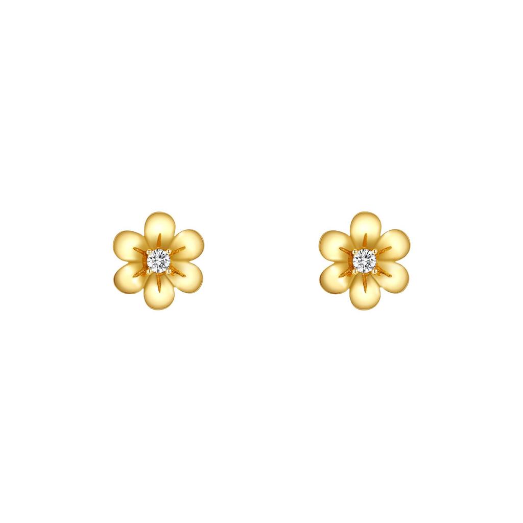 Gold Flower Zircon Stud Earrings 925 Sterling Silver Vintage Luxury