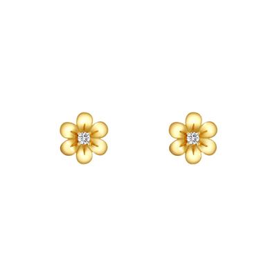 Gold Flower Zircon Stud Earrings 925 Sterling Silver Vintage Luxury